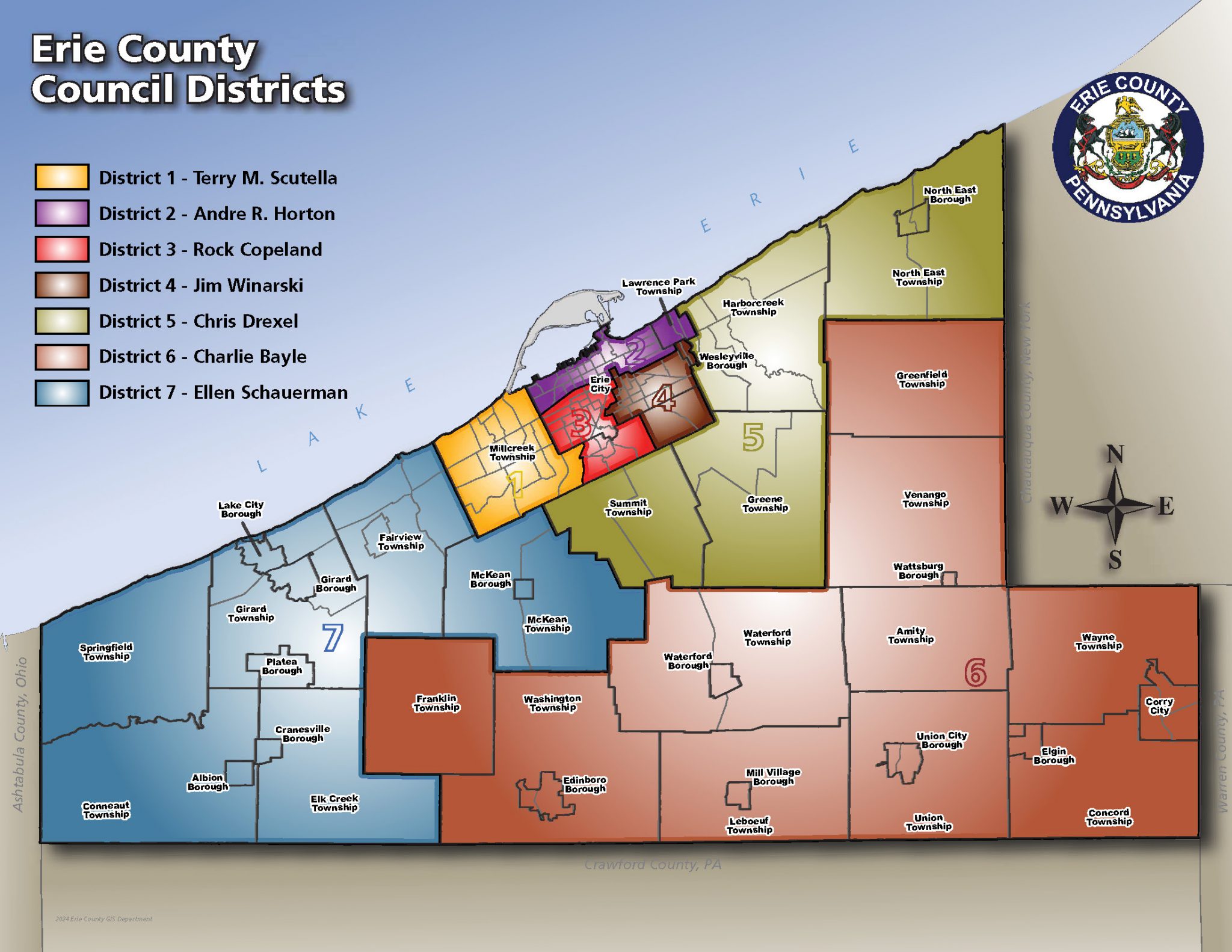 Erie County Council Map, 2024